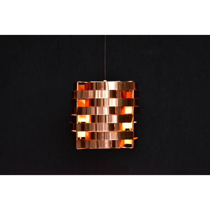 Vintage copper and brass pendant lamp by Max Sauze, 1970