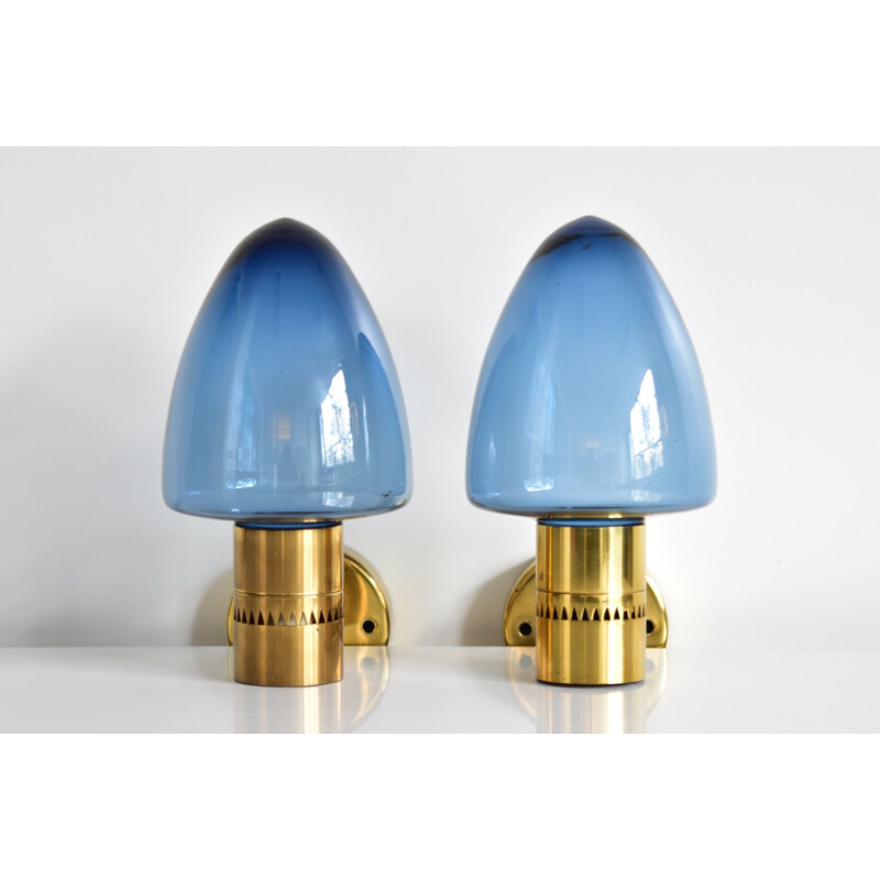 Pair of vintage brass wall lamps by Agne Jakobsson for Markaryd Sweden