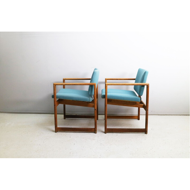 Ensemble de 4 chaises vintage danoises bleues en chêne 1970