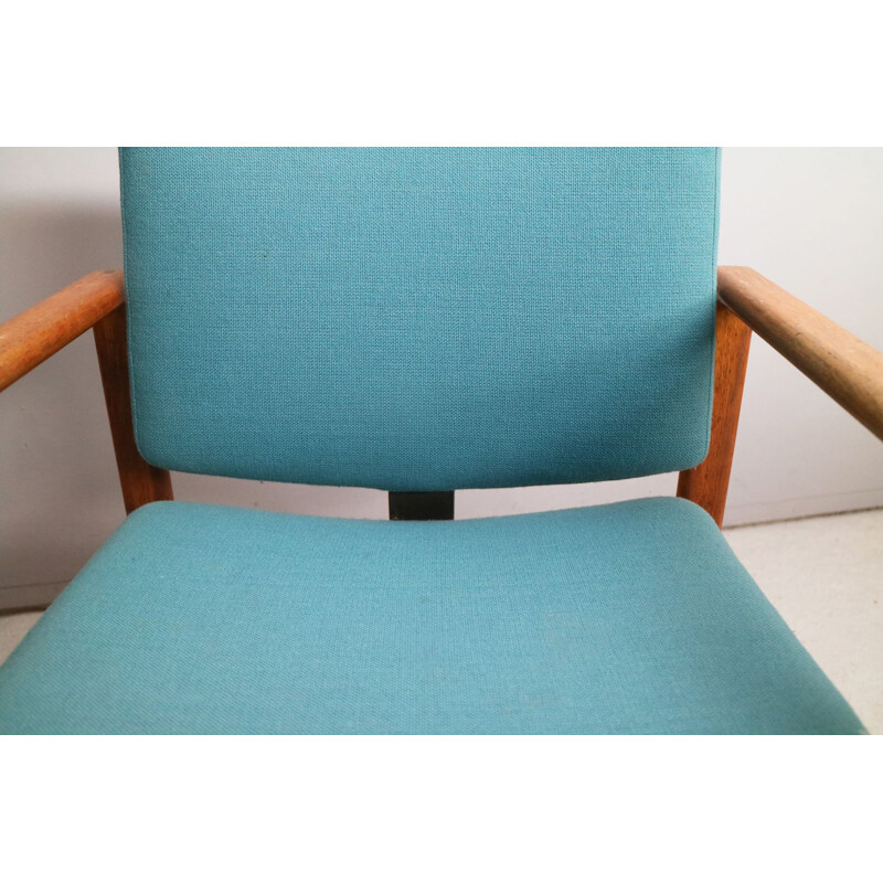 Set of 4 vintage danish mid century oakwood blue chairs 1970