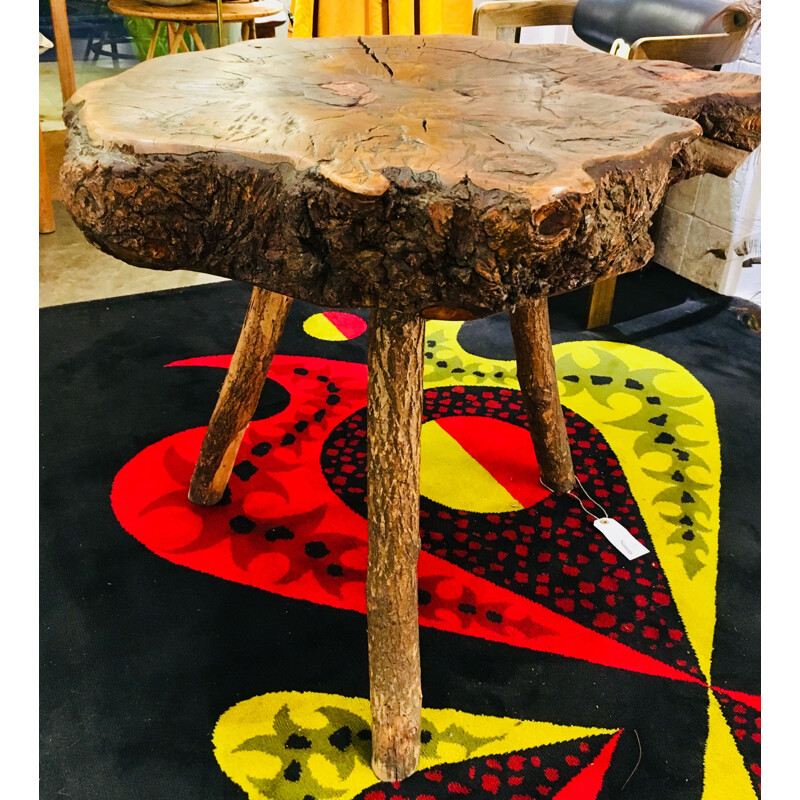 French vintage solid wood table brutalist inspiration 1950