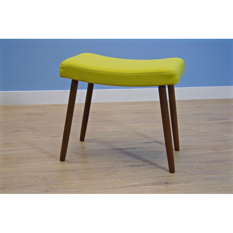 Vintage danish footstool teak and yellow fabric 1960s