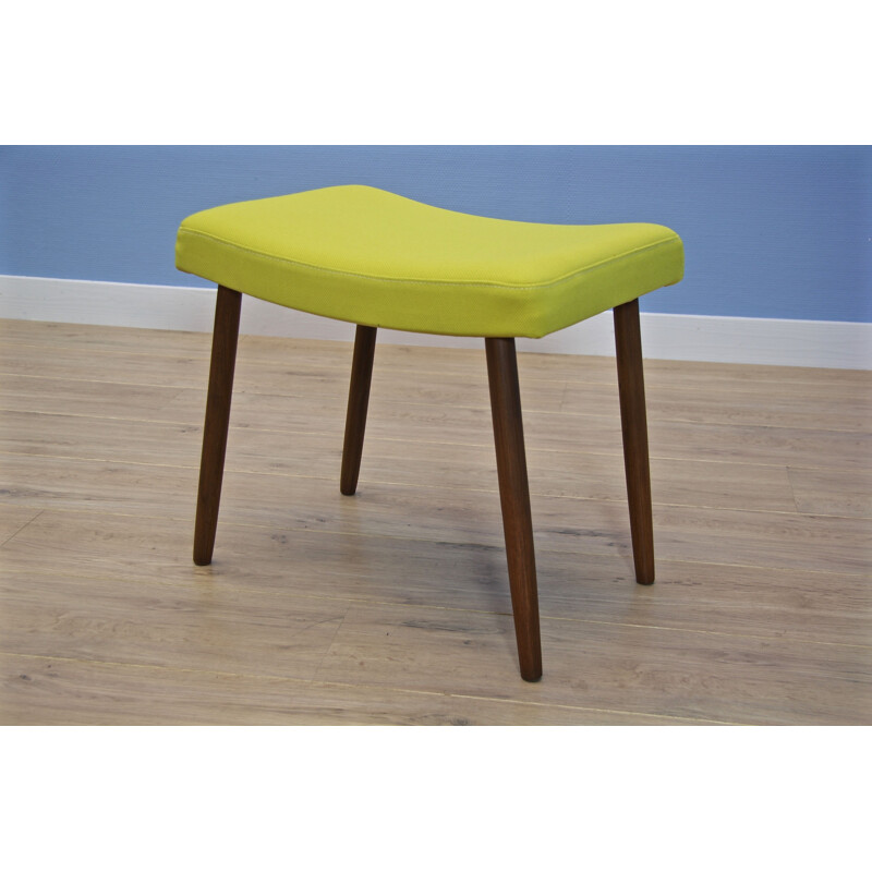 Vintage danish footstool teak and yellow fabric 1960s