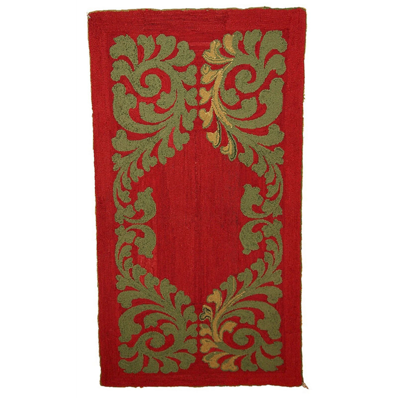 Tapis vintage américain tissé main en laine rouge 1930
