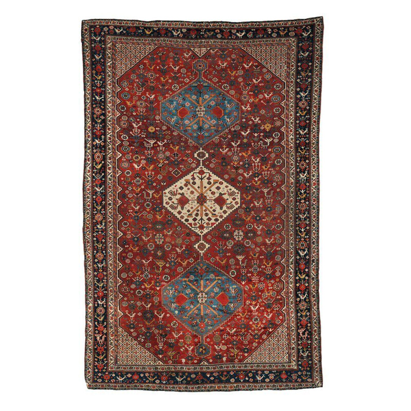 Vintage persian Khamseh rug in red wool 1930