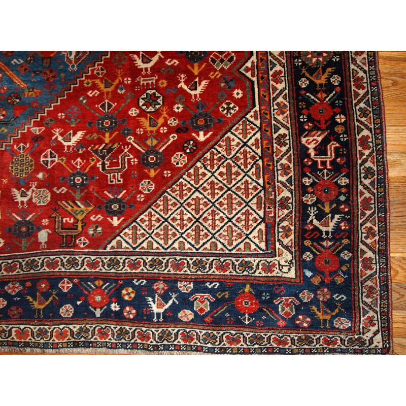 Vintage persian Khamseh rug in red wool 1930