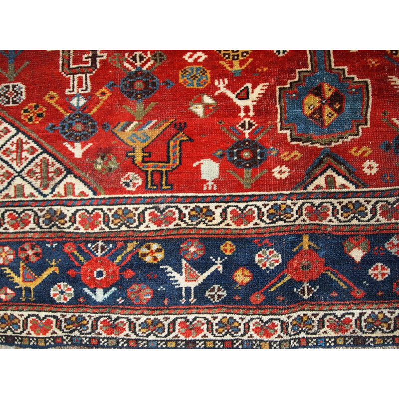 Tapis vintage persan Khamseh en laine rouge 1930