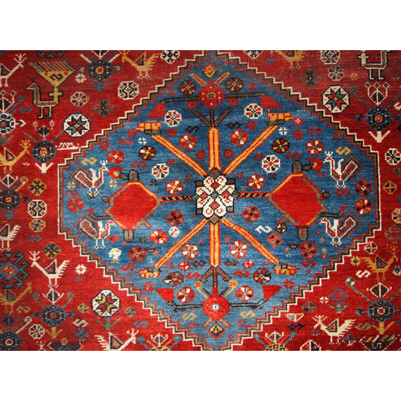 Tapis vintage persan Khamseh en laine rouge 1930