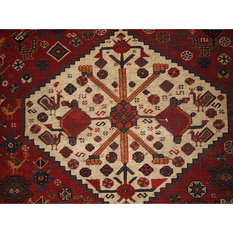 Vintage persian Khamseh rug in red wool 1930