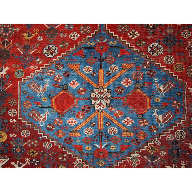 Tapis vintage persan Khamseh en laine rouge 1930