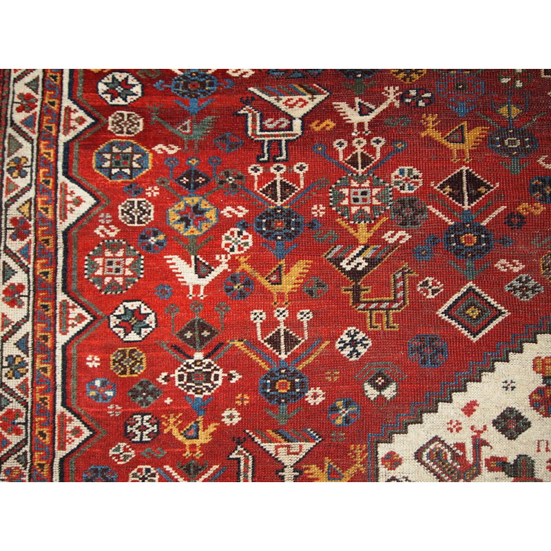 Tapis vintage persan Khamseh en laine rouge 1930