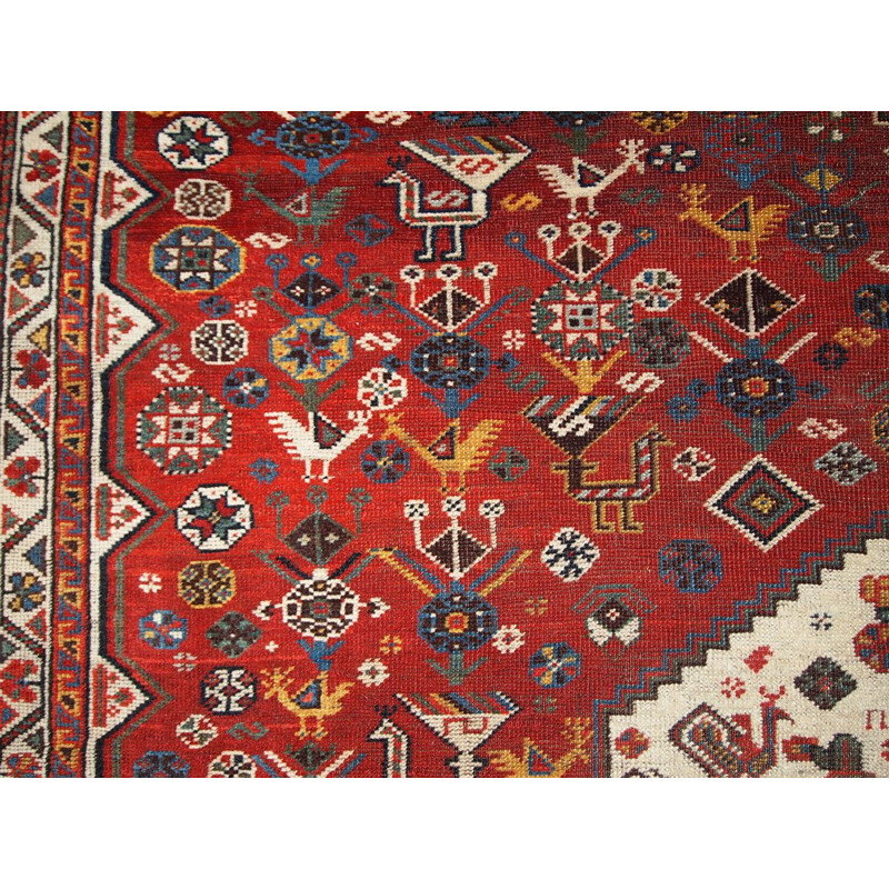 Vintage persian Khamseh rug in red wool 1930