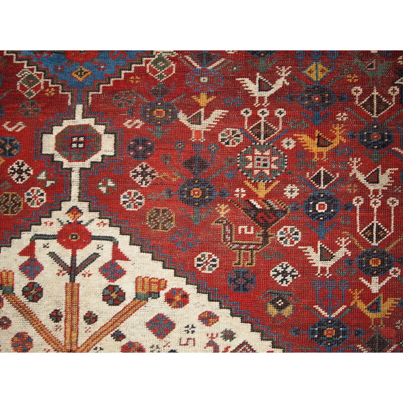 Vintage persian Khamseh rug in red wool 1930