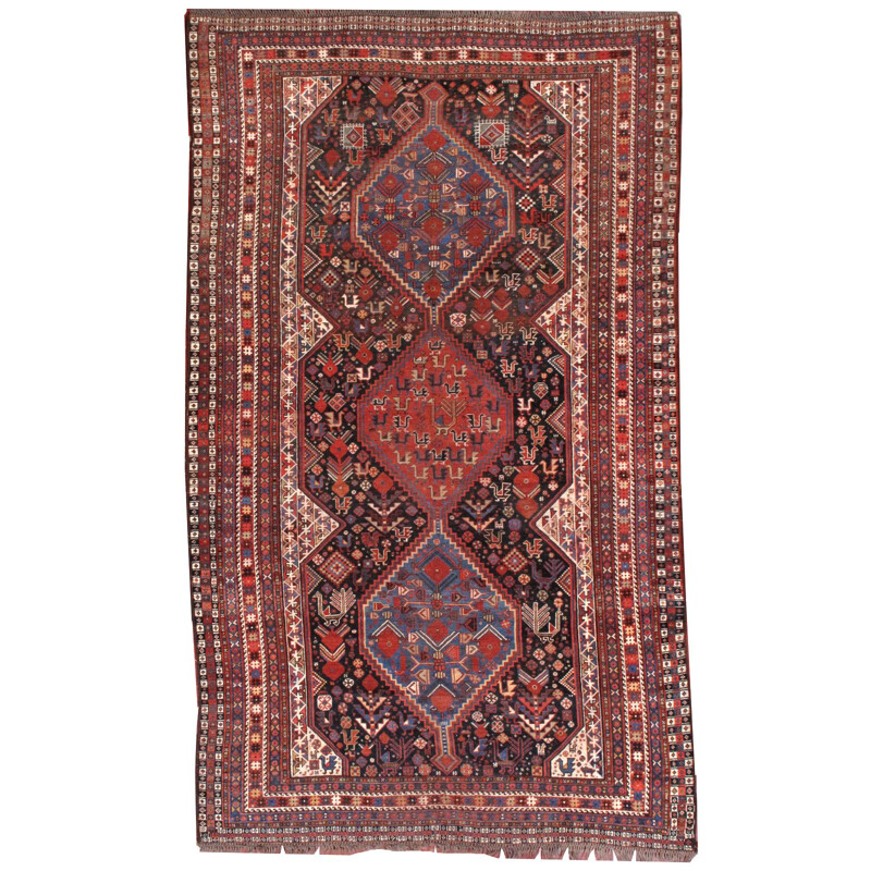 Vintage handmade Persian Khamseh rug in red wool 1930 