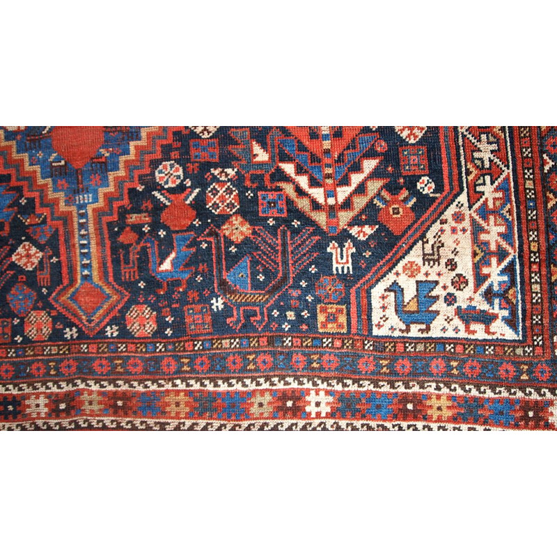 Vintage handmade Persian Khamseh rug in red wool 1930 