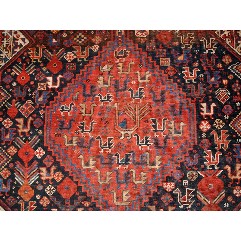 Vintage handmade Persian Khamseh rug in red wool 1930 