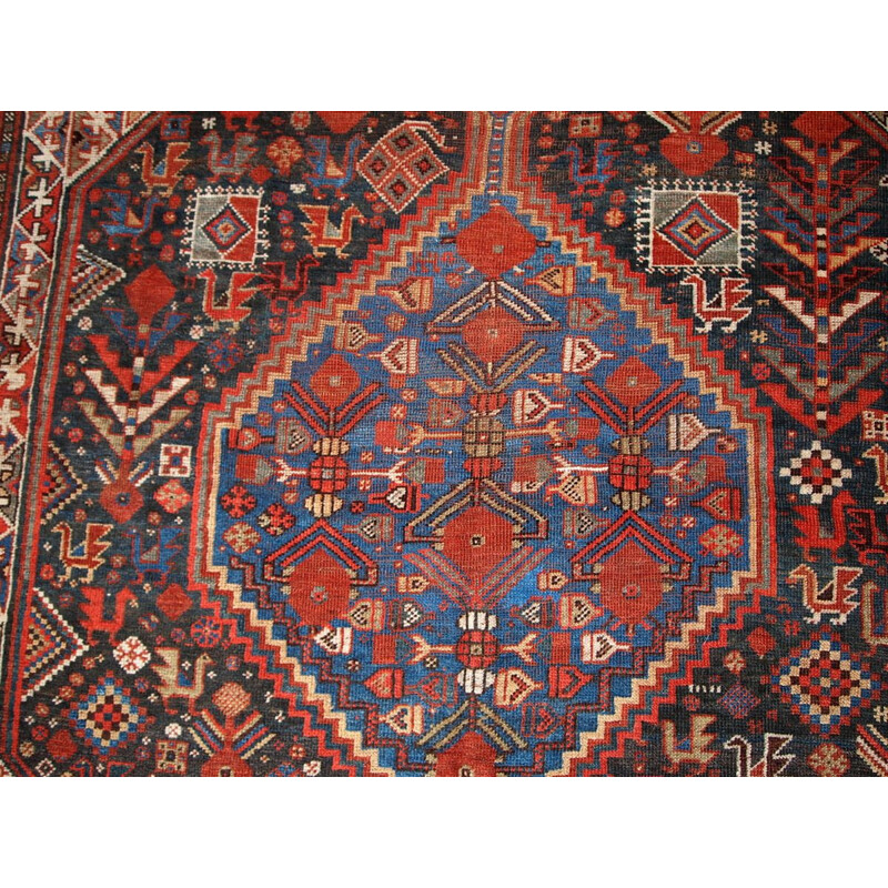 Vintage handmade Persian Khamseh rug in red wool 1930 