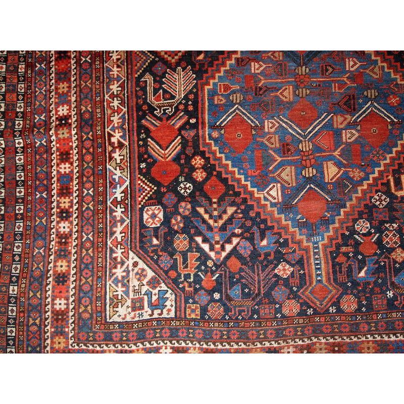 Vintage handmade Persian Khamseh rug in red wool 1930 