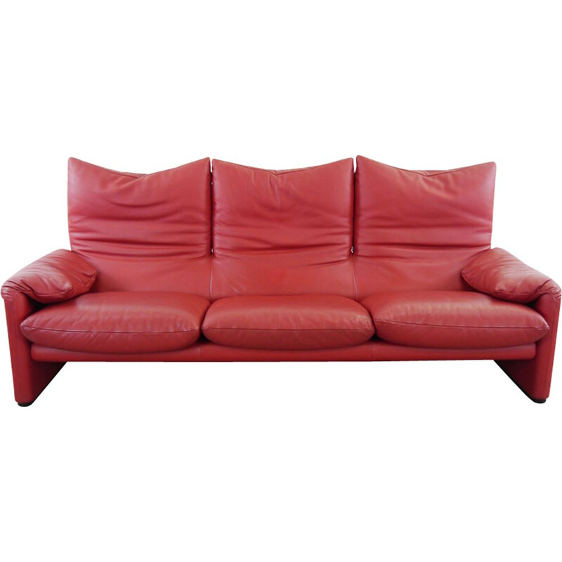 Vintage Maralungs sofa in red leather by Vico Magistretti for Cassina
