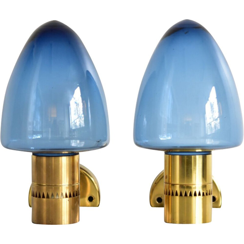 Pair of vintage brass wall lamps by Agne Jakobsson for Markaryd Sweden