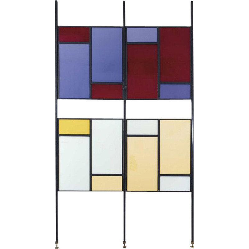 Claustra vintage coloré en métal et plexiglas, Italie 1960