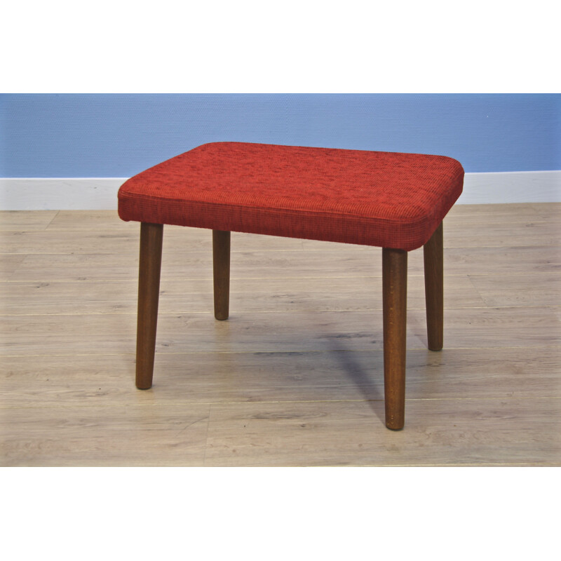 Vintage red danish footstool in teak and fabric