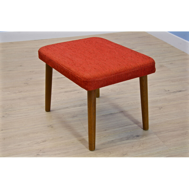 Vintage red danish footstool in teak and fabric