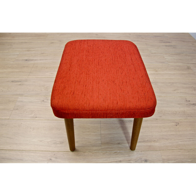 Vintage red danish footstool in teak and fabric