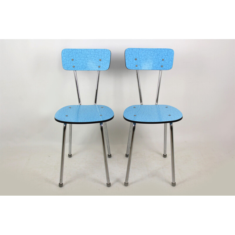 Set of 2 vintage blue formica kitchen chairs