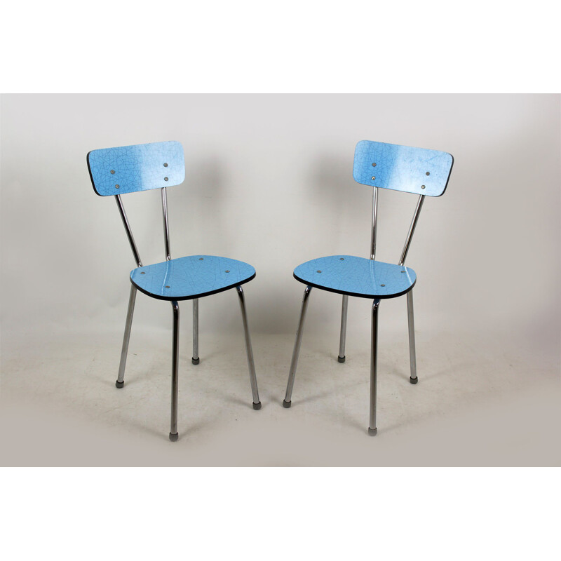 Suite de 2 chaises vintage polonaises bleues