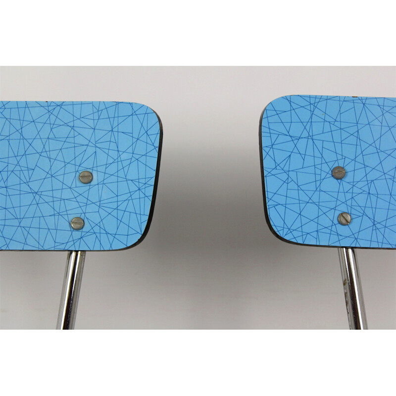 Set of 2 vintage blue formica kitchen chairs