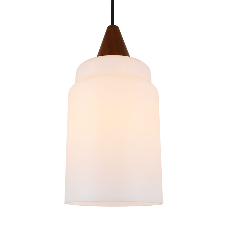 Vintage milk glass and wood hanging lamp