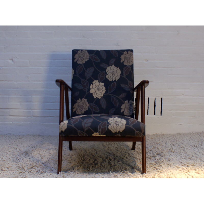 Vintage armchair in teak and fabric - 1950s