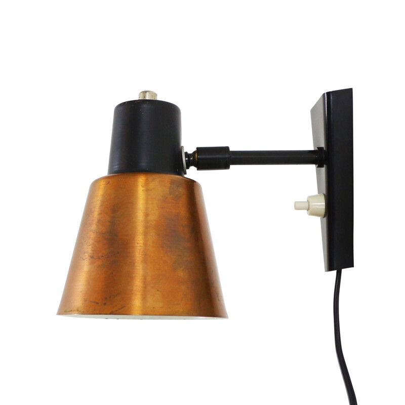 Vintage copper and black metal wall lamp by Hala Zeist