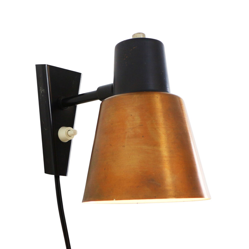 Vintage copper and black metal wall lamp by Hala Zeist