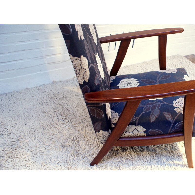 Vintage armchair in teak and fabric - 1950s