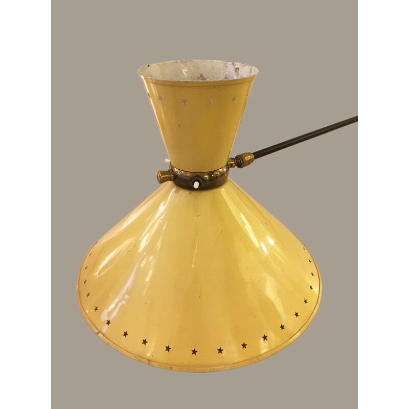 Lampe en métal jaune et laiton, René MATHIEU - 1960