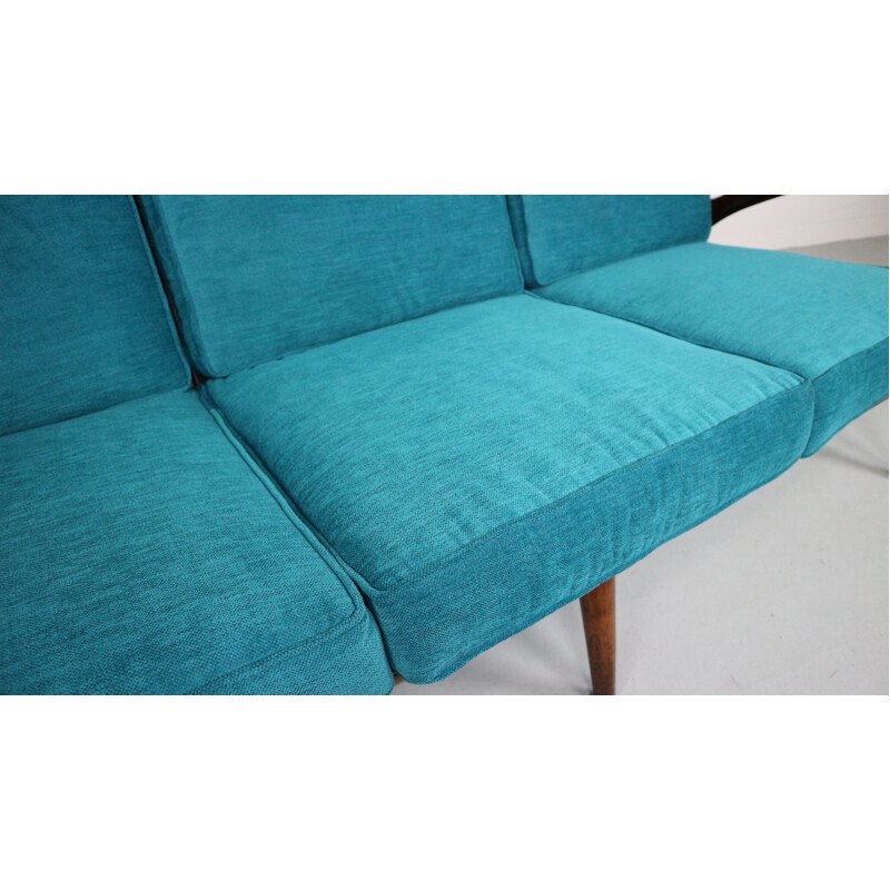 Vintage blue 3-seater sofa in walnut by De Ster Gelderland