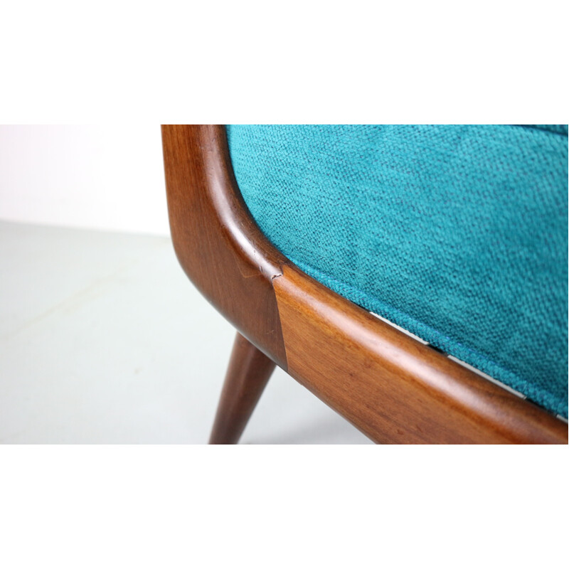 Fauteuil vintage bleu hollandais en noyer massif par De Ster Gelderland