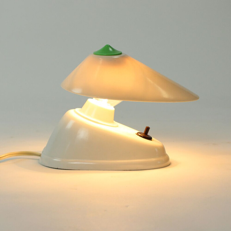 Lampe de table vintage blanc en bakélite par Bauhaus Team