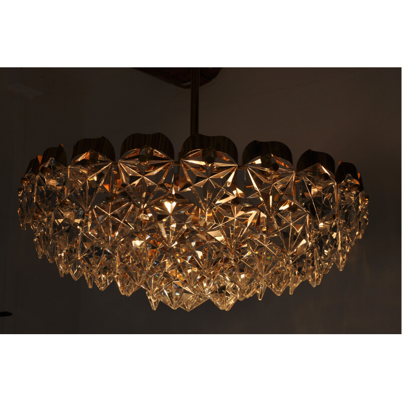 Vintage glass and metal chandelier by Kinkeldey, Germany 1970