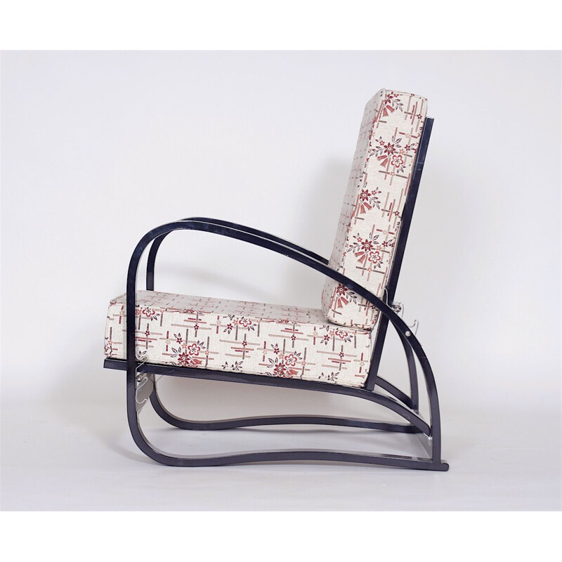 Vintage fauteuil H70 van Jindrich Halabala in eikenhout en stof 1930