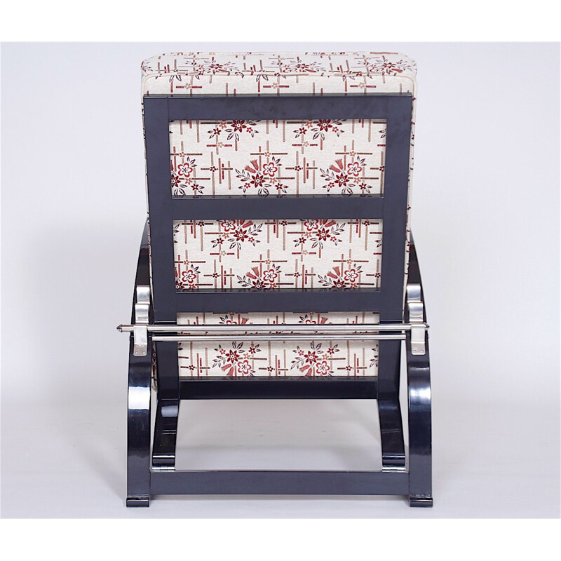 Vintage fauteuil H70 van Jindrich Halabala in eikenhout en stof 1930