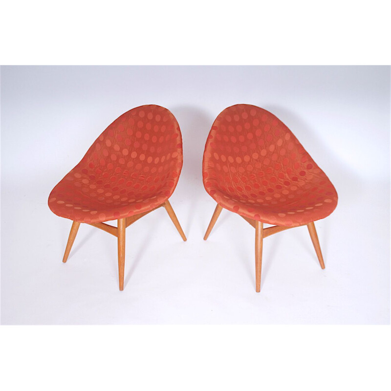 Pair of vintage chairs in red fabric and melamine by Miroslav Navratil