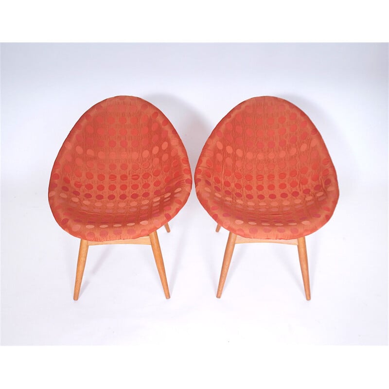 Pareja de sillas vintage de tela roja y melamina de Miroslav Navratil