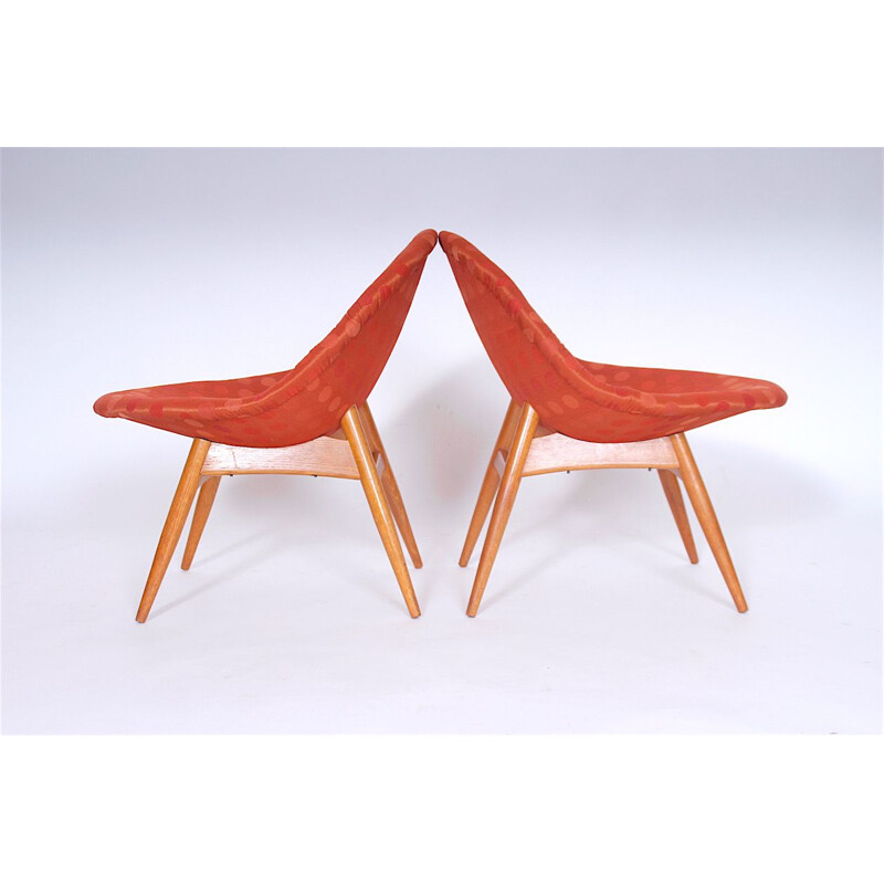 Pair of vintage chairs in red fabric and melamine by Miroslav Navratil