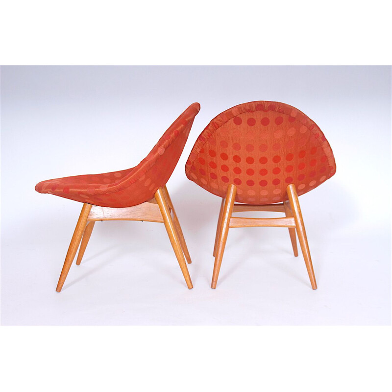 Pair of vintage chairs in red fabric and melamine by Miroslav Navratil