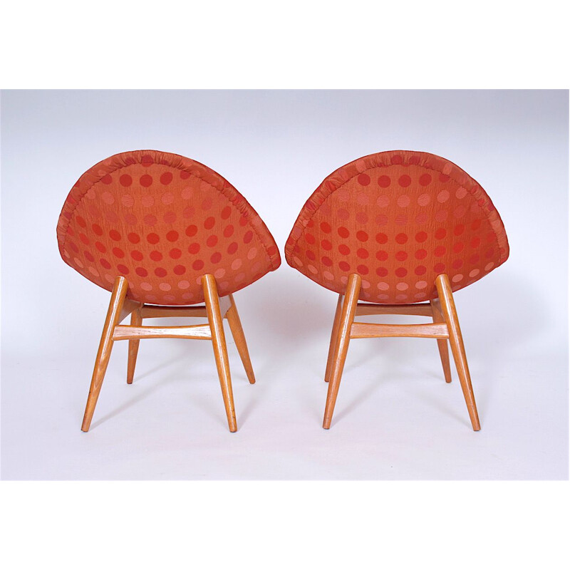 Pair of vintage chairs in red fabric and melamine by Miroslav Navratil