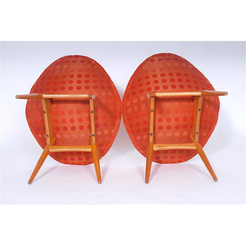 Pair of vintage chairs in red fabric and melamine by Miroslav Navratil