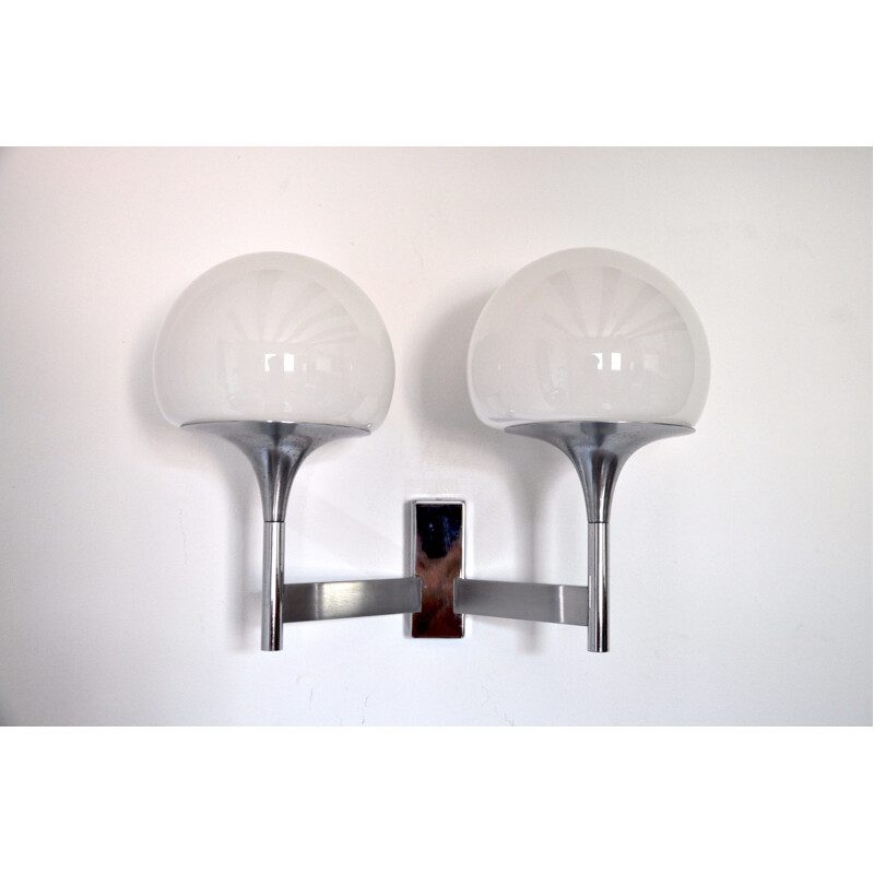 Vintage Gaetano Sciolari double wall lamps in opaline and metal 1960